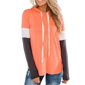 YOU‎ AND I LONG SLEEVE HOODIE- CORAL & CHARCOAL